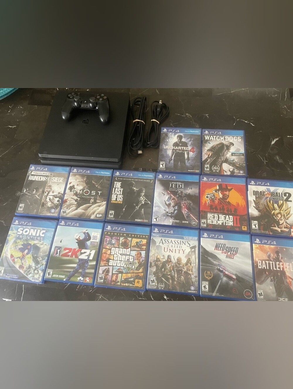Sony PS4 Slim Black Console with DualShock Controller and PS4 Game Lot